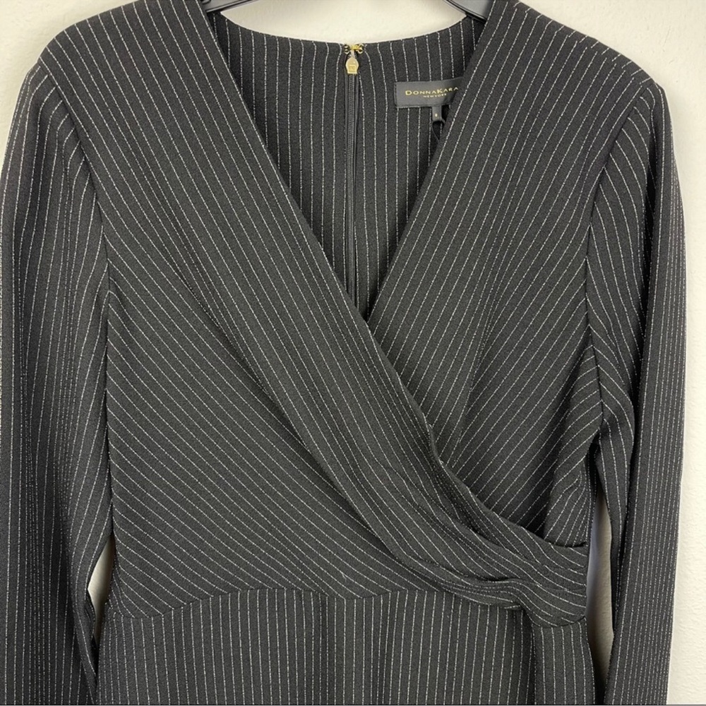 Donna Karan Black Striped Long Sleeve Dress - Picture 3 of 7
